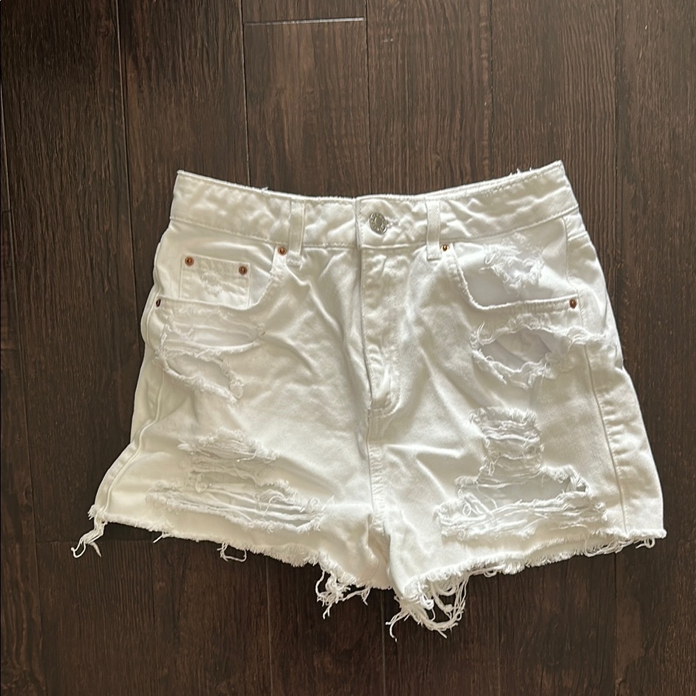 Topshop White Jean Shorts with Frayed Hem